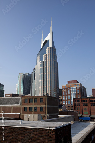 beautiful towering new office building surrounded by older brick buildings in Nashville  Tennessee