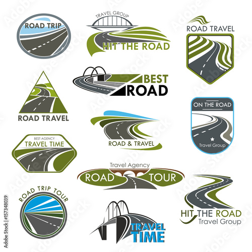 Vector icons road travel or tourist trip company