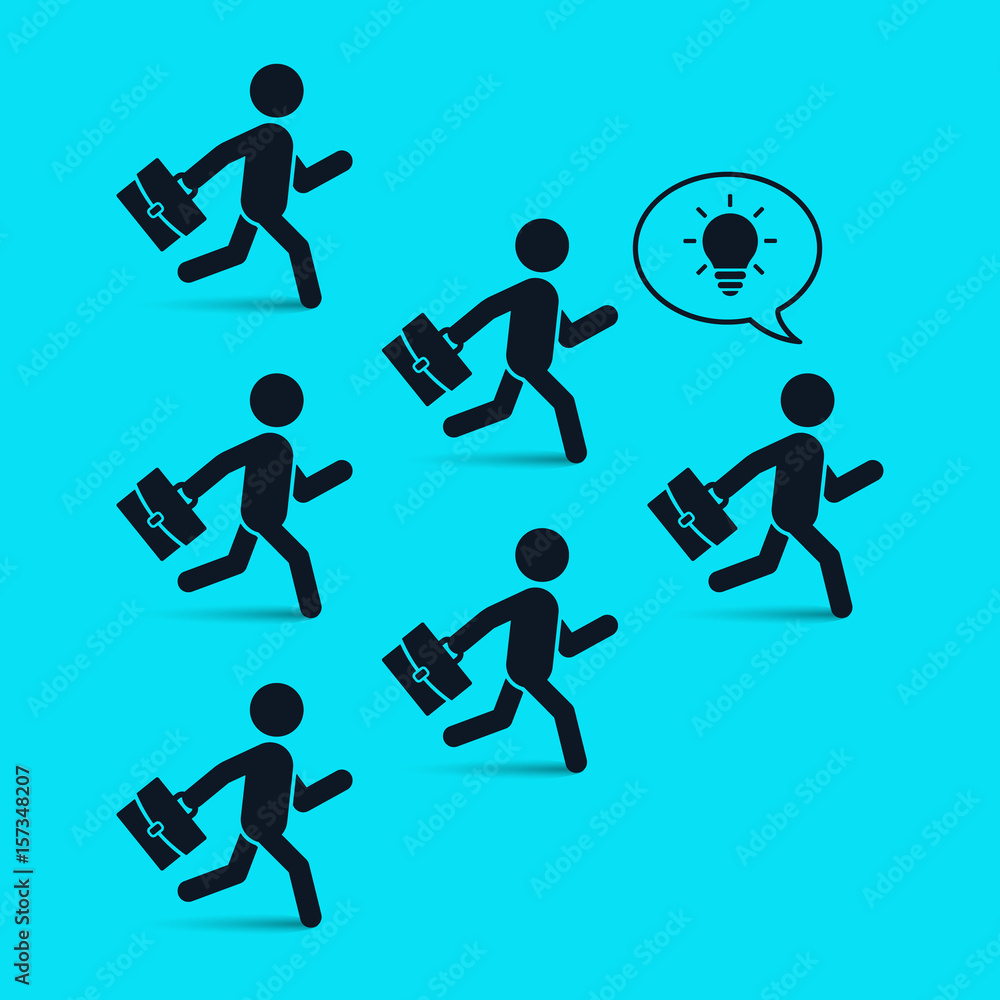 Fototapeta premium Running businessmen team following leader, vector leadership illustration.