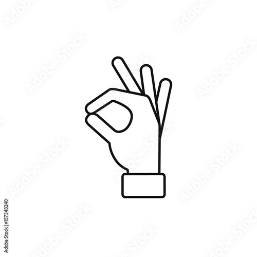 Okay hand outline line icon, Vector ok symbol isolated positive sign.