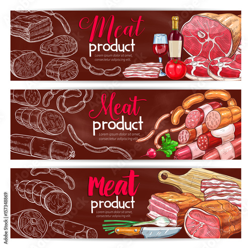 Vector banners for butchery shop meat products