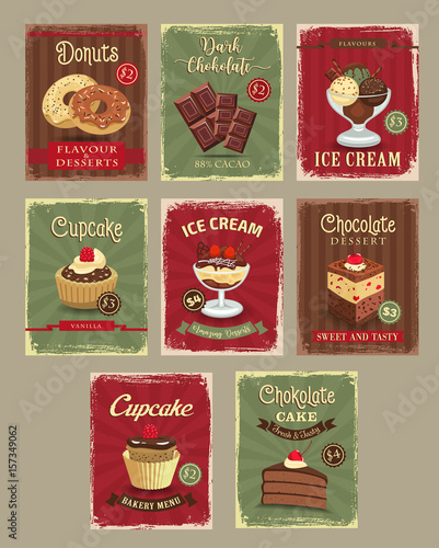 Bakery shop price cards vector retro design set
