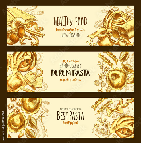 Italian durum pasta cuisine vector banners