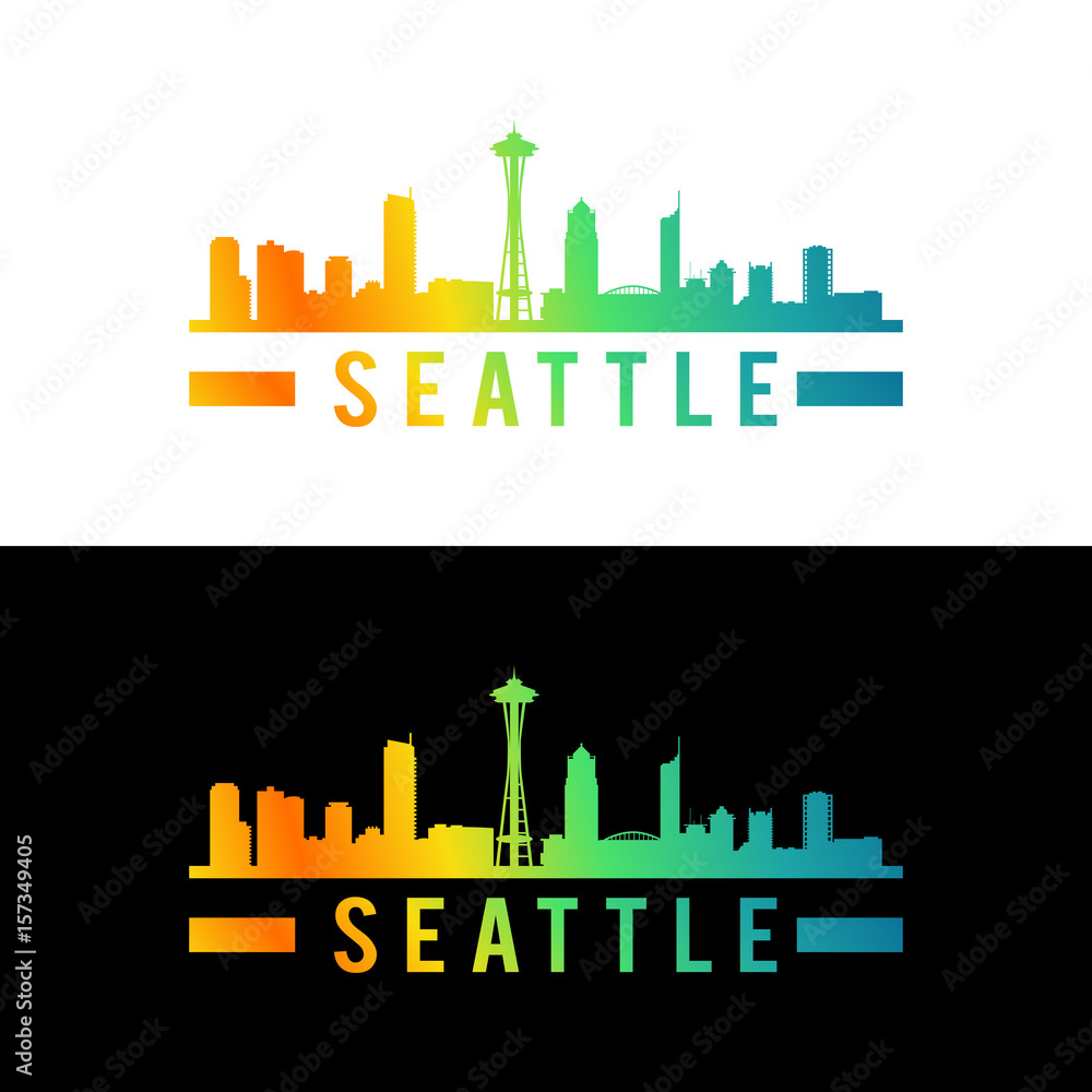 Silhouette of City Skyline Landscape of Seattle city in america