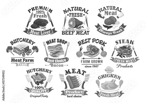 Vector icons for butchery shop meat products