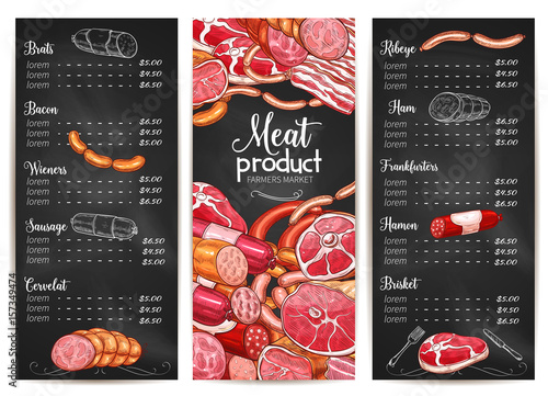 Vector menu or price list for Butchery shop meat