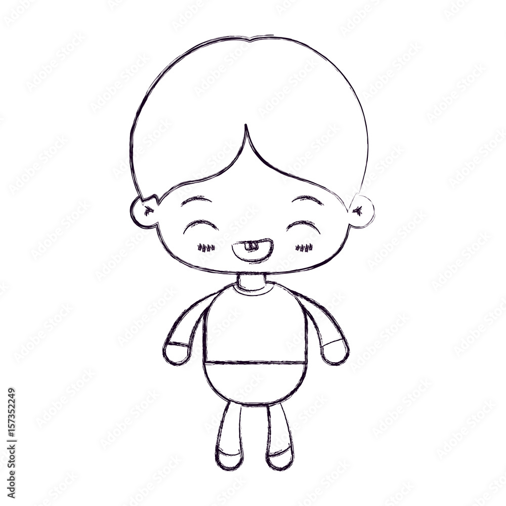 blurred thin silhouette of kawaii little boy with facial expression laughing vector illustration