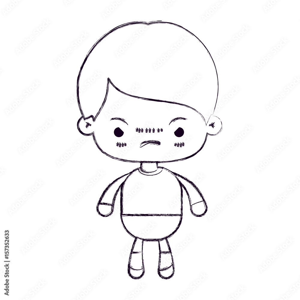 blurred thin silhouette of kawaii little boy with facial expression angry vector illustration
