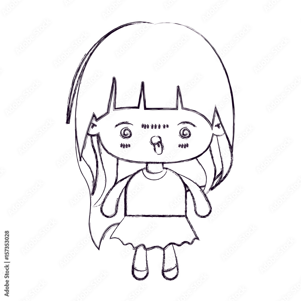 Fototapeta premium blurred thin silhouette of kawaii little girl with long hair and facial expression furious vector illustration