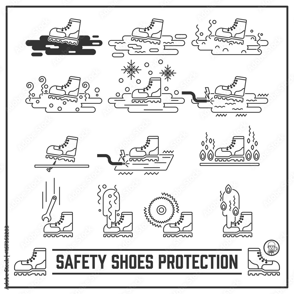 Set of Icon and Symbols of Safety Shoes Protection