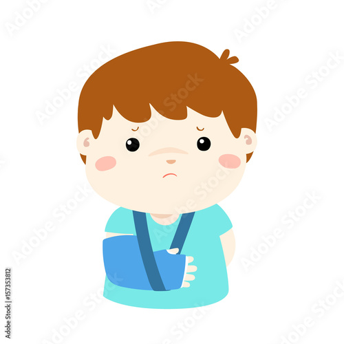 Cute boy hand bone broken from accident with arm splint vector ..