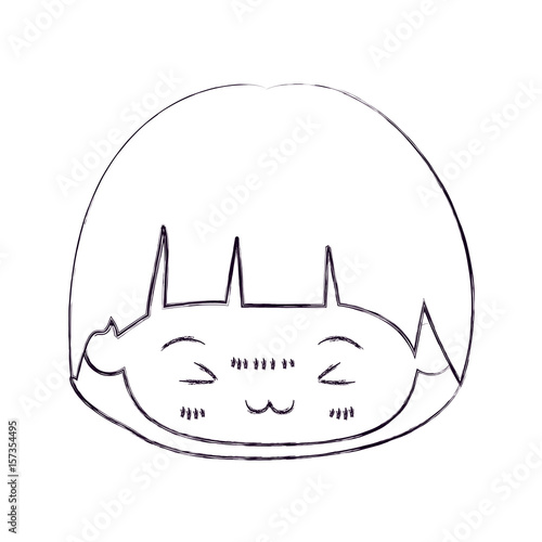blurred thin silhouette of kawaii head of little boy with mushroom hairstyle and facial expression furious vector illustration