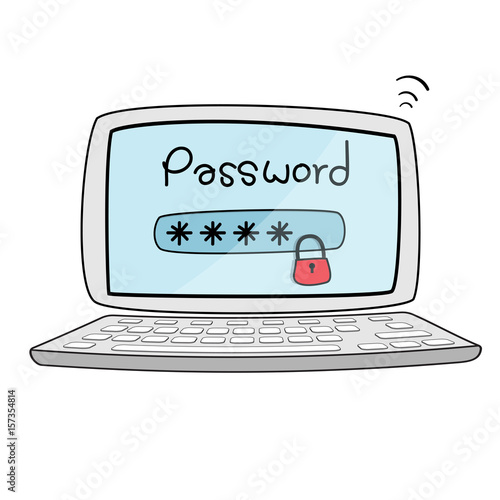 computer laptop with password notification and lock icon on concept of security