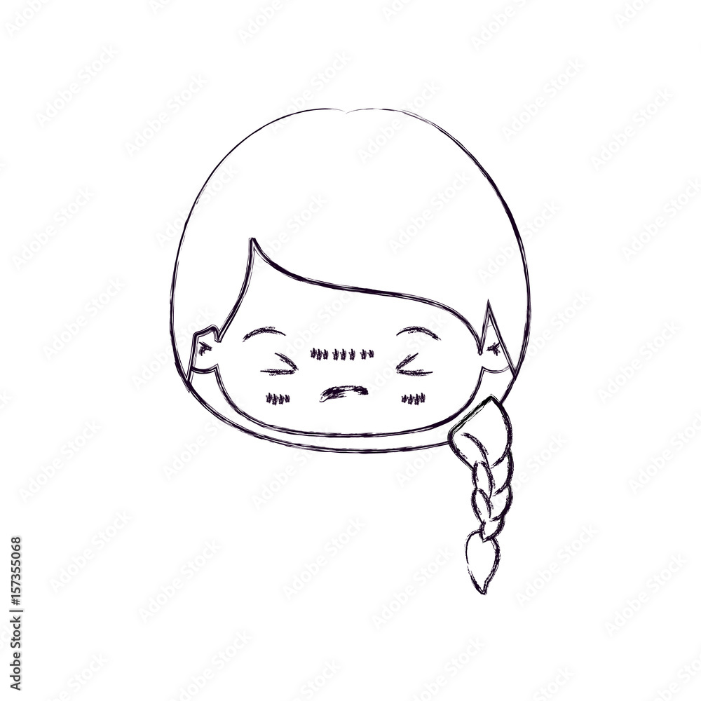 blurred thin silhouette of kawaii head little girl with braided hair and facial expression angry with closed eyes vector illustration blurred thin silhouette of kawaii head little girl with braided hair and facial expression angry with closed eyes vector illustration