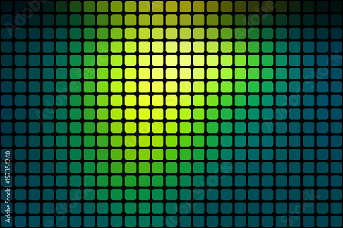 Bright yellow green abstract rounded mosaic background over black