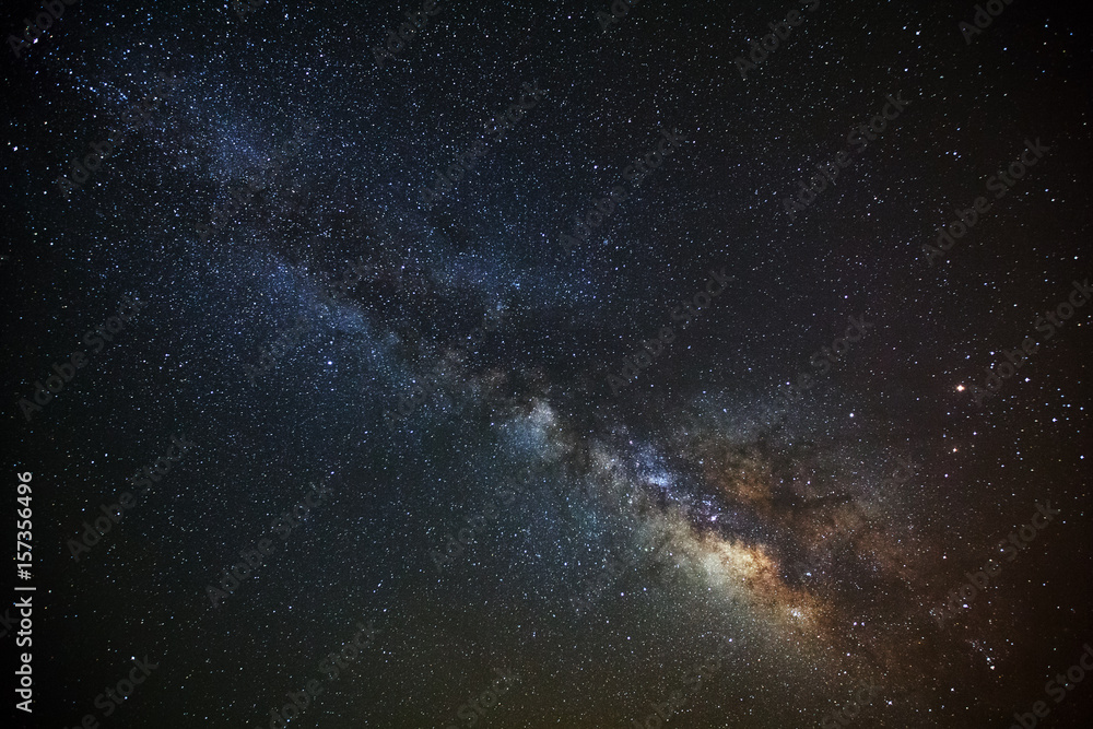 Clearly milky way galaxy at phitsanulok in thailand. Long exposure photograph.with grain