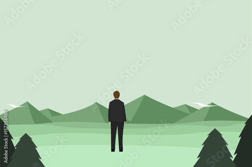 Business man with the mountains view