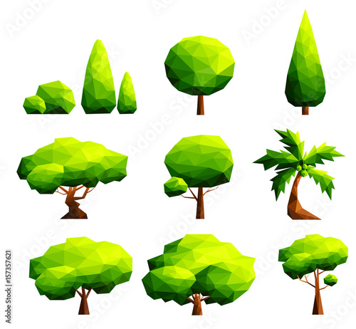 Set of polygonal trees and bushes-Vector Illustration