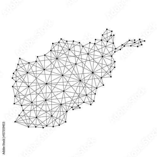 Map of Afghanistan from polygonal black lines and dots of vector illustration