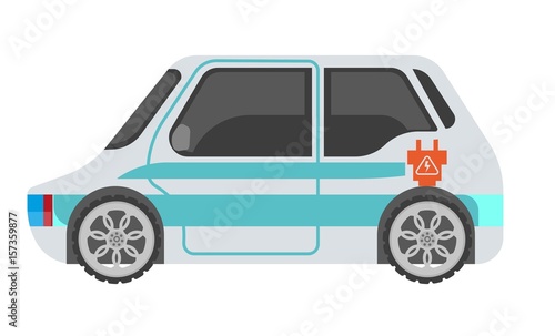 Electrocar isolated in light color with blue stripes