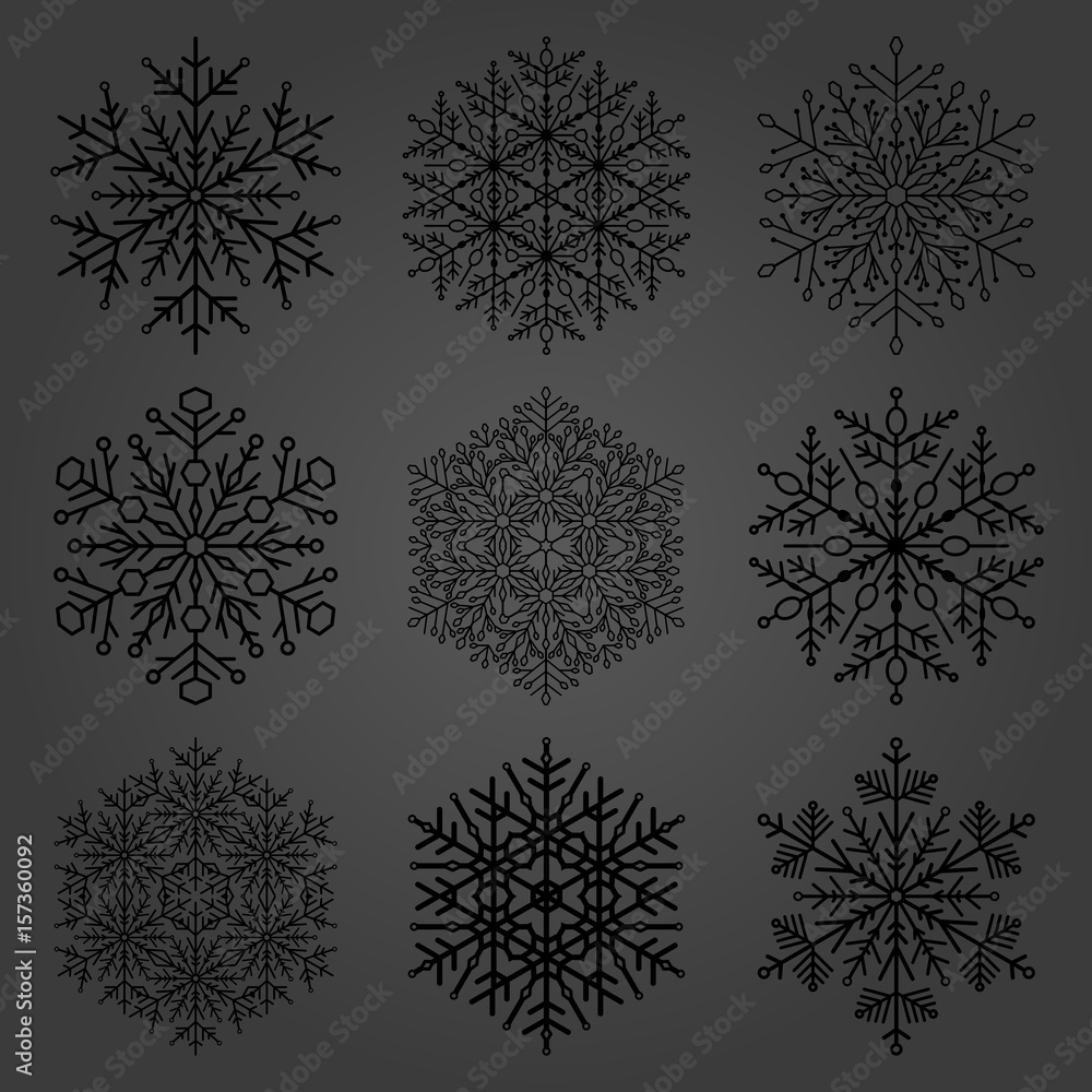 Set of dark snowflakes. Fine winter ornament. Snowflakes collection. Snowflakes for backgrounds and designs Set of dark snowflakes. Fine winter ornament. Snowflakes collection. Snowflakes for backgrounds and designs