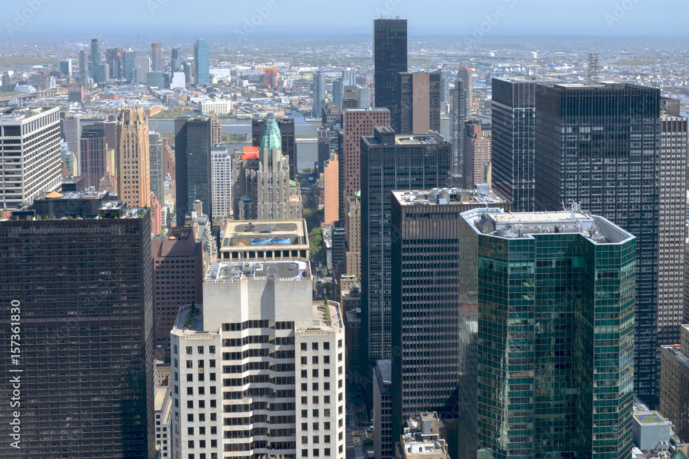Fototapeta New York City skyline from the Top of the rock viewpoint, urban skyscrapers of Manhattan aerial view
