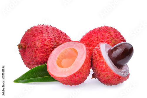 lychee with leaf isolated on white background