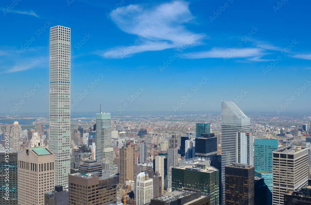 Fototapeta premium New York City skyline from the Top of the rock viewpoint, urban skyscrapers of Manhattan aerial view 