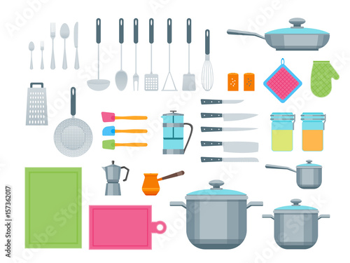 Cartoon Cookware Color Icons Set. Vector
