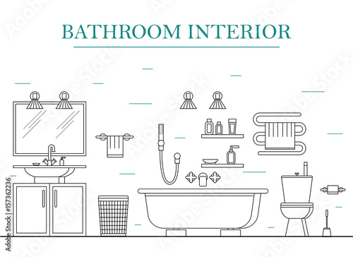 Interior Classic Bathroom with Furniture. Vector