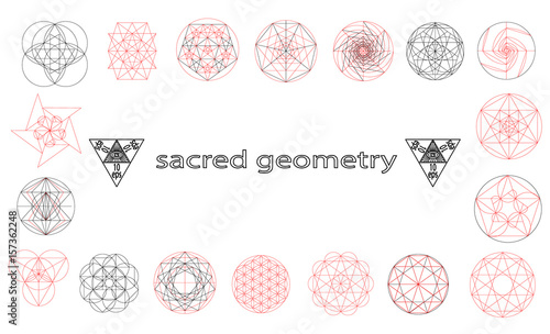 Sacred geometry symbols and signes vector illustration. Hipster tattoo. Flower of life symbol.