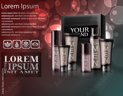 Realistic different types of cosmetic with package box