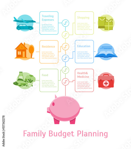 Cartoon Monthly Expenses Family Budget Planning Vector