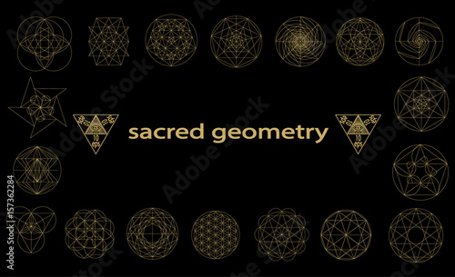 Sacred geometry symbols and signes vector illustration. Hipster tattoo. Flower of life symbol.