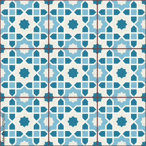 Islamic geometric seamless pattern, background in shades of blue, indigo