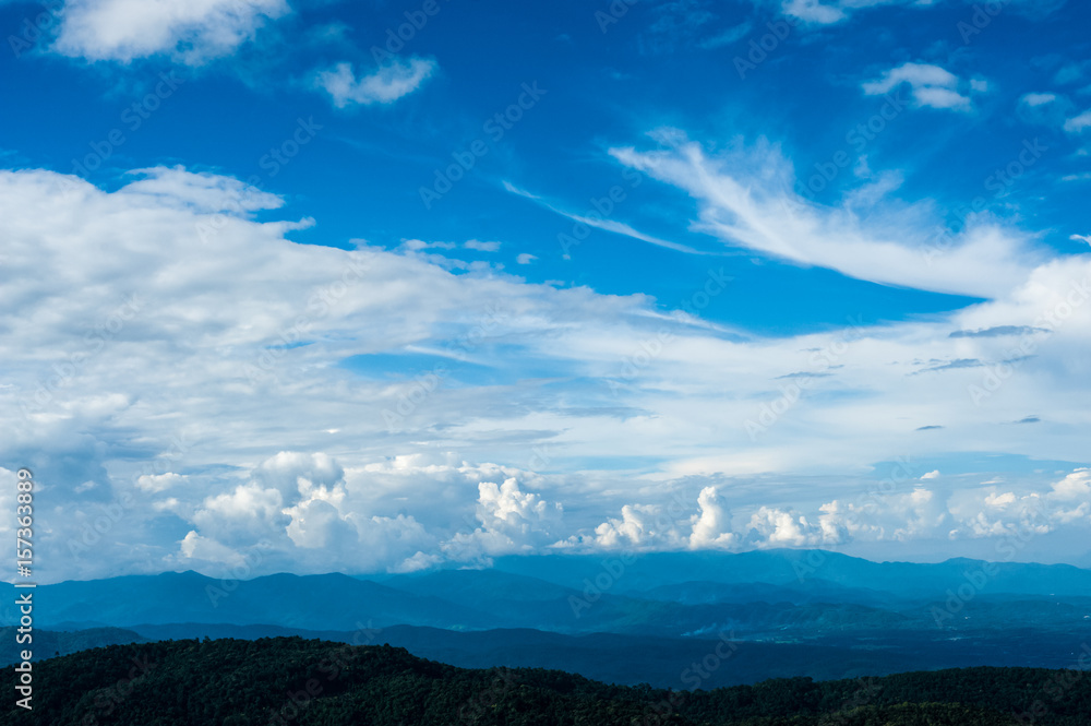 Beautiful blue sky and hill mountain at Mon Cham (Mon Jam), Chiangmai, Thailand