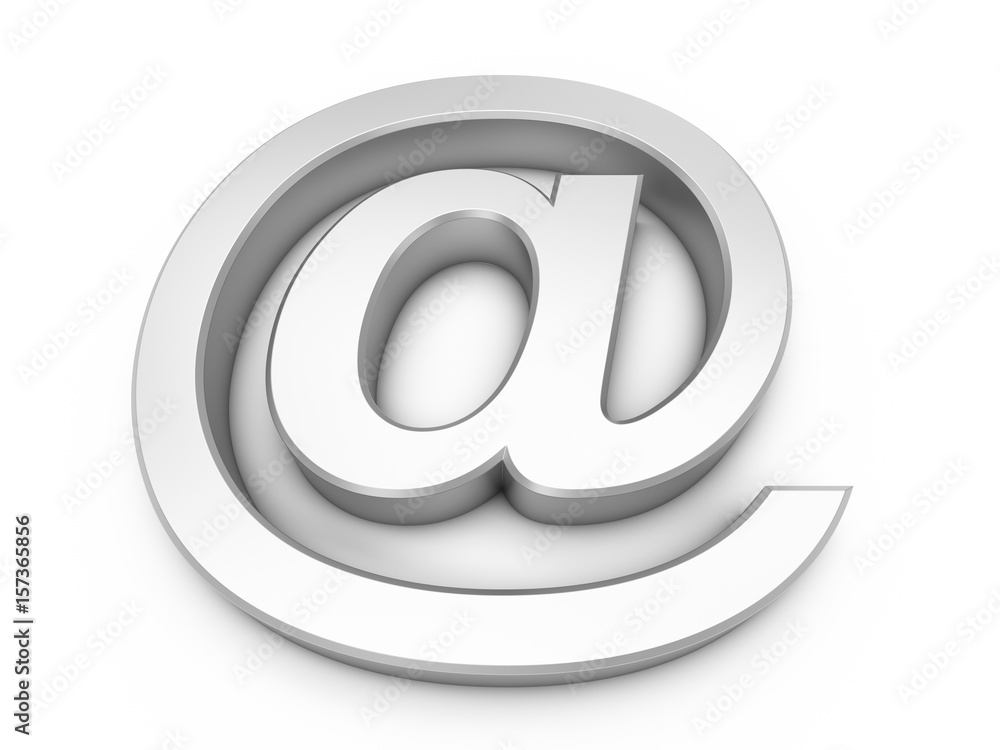 3D Rendering silver at email symbol isolated on white background 3D Rendering silver at email symbol isolated on white background
