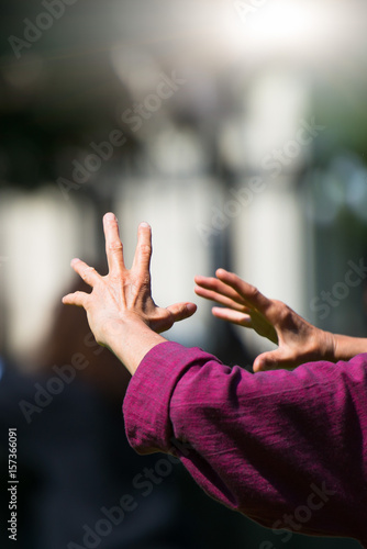 Practice of Tai Chi Chuan in outdoor nature park