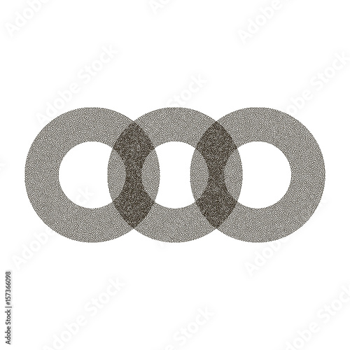 three rings of black dots. abstract circles. white background. stipple effect. vector illustration