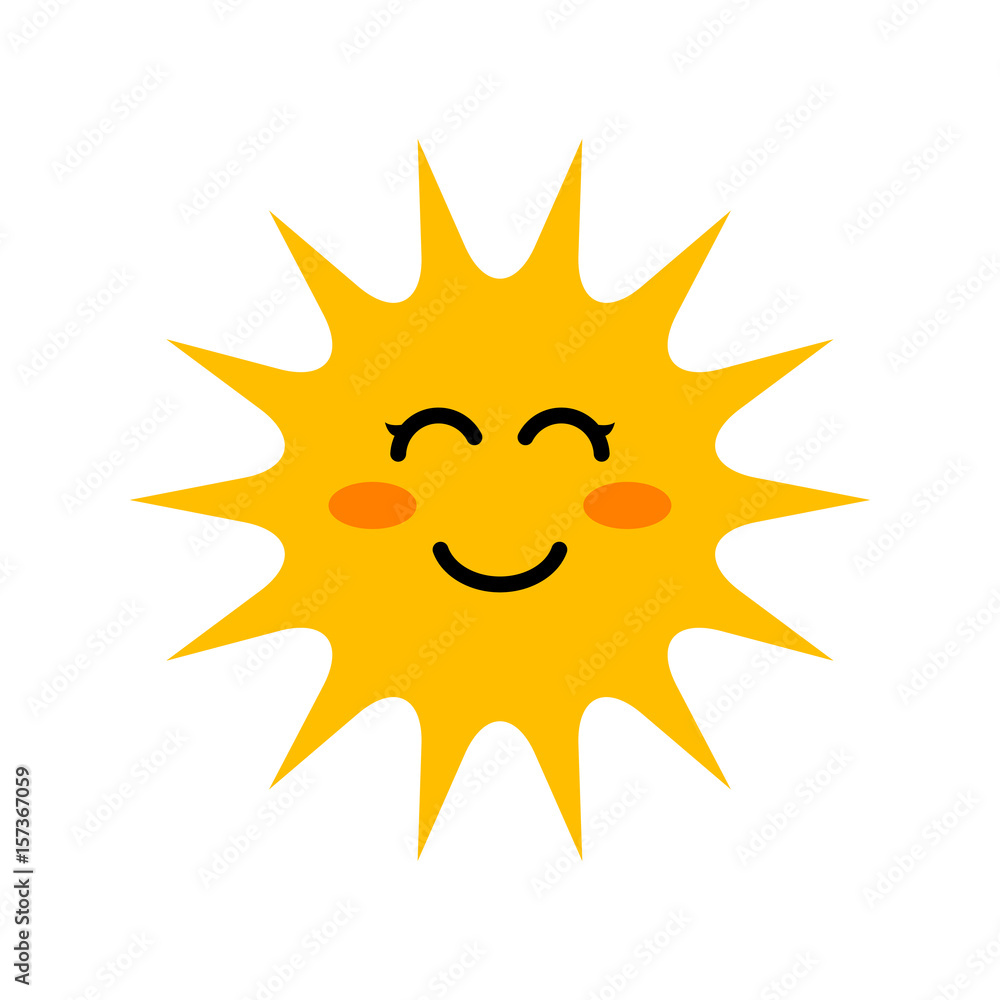 Icono plano sol con sonrisa kawaii en fondo blanco Icono plano sol con sonrisa kawaii en fondo blanco