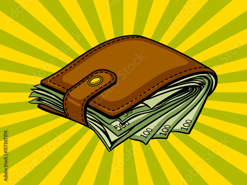Full wallet with money pop art vector