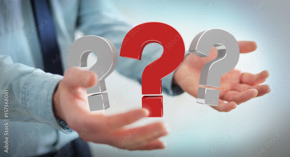 Businessman using 3D rendering question marks Businessman using 3D rendering question marks
