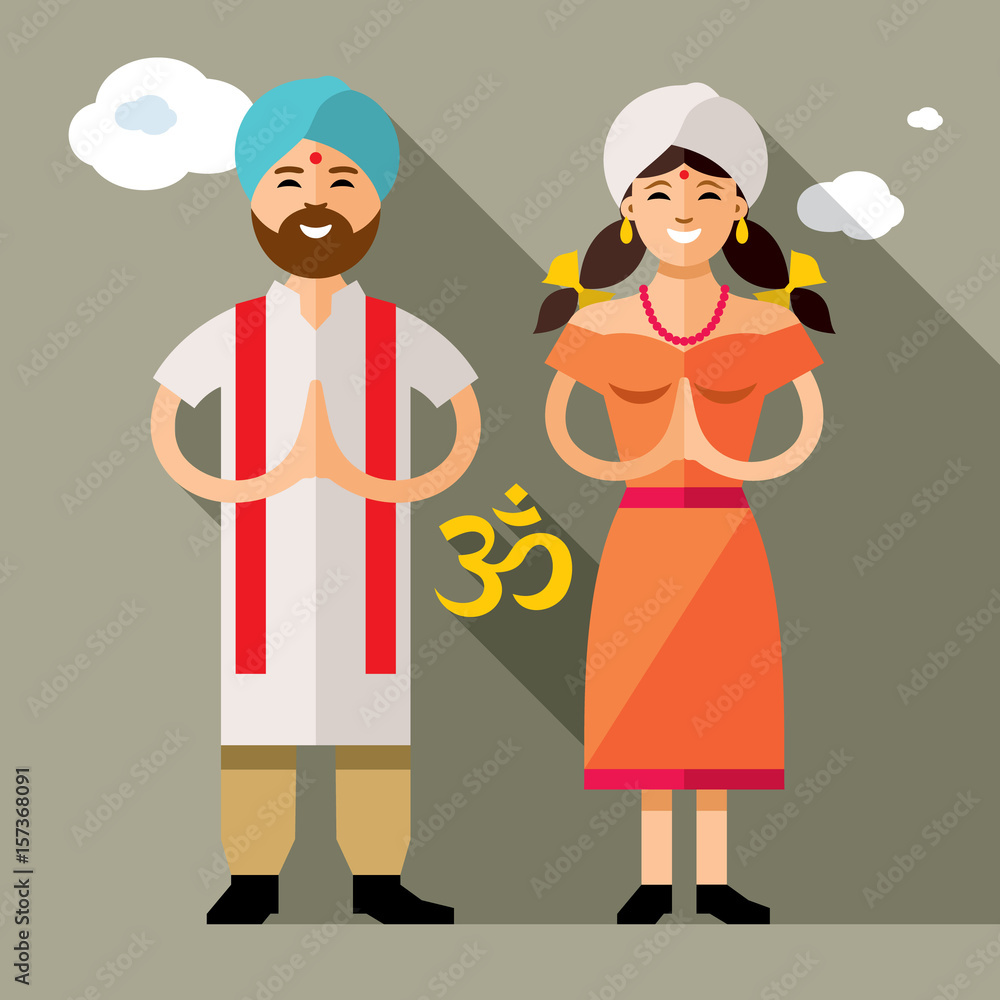 Obraz premium Vector India Family Concept. Flat style colorful Cartoon illustration.