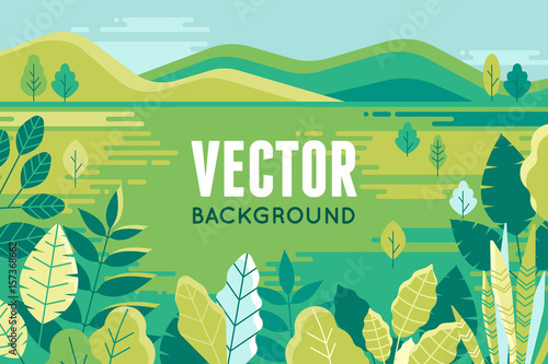 Vector illustration in trendy flat and linear style - background with copy space for text - plants, leaves and forest landscape