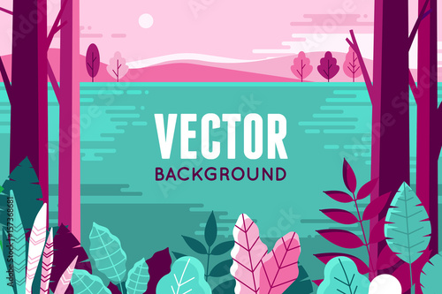 Vector illustration in trendy flat and linear style - background with copy space for text - plants, leaves and forest landscape