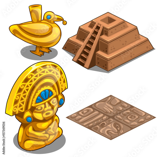 Golden Maya objects, flooring and pyramid model