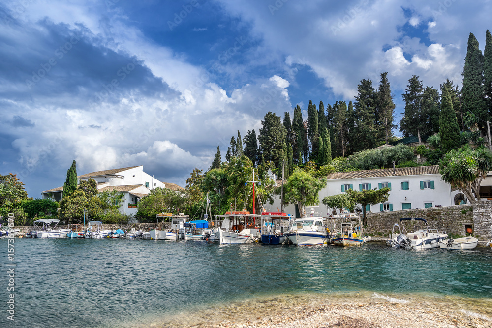 The small tourist resort of Kouloura on the north east coast of Corfu in Greece
