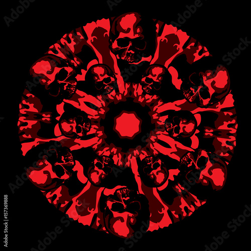 Skull and pentagram in red color. Vector image