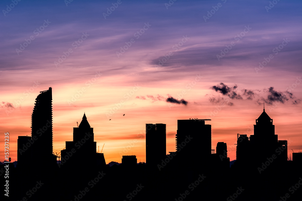 Silhouette of many tower in Bangkok