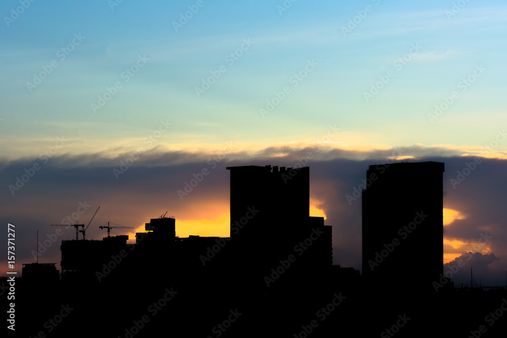 Silhouette of many tower in Bangkok